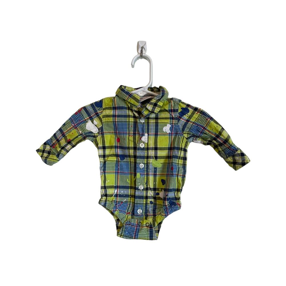 Truly Scrumptious long sleeve collared button down one piece blue plaid Size 3m